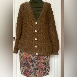Vintage Ann Klein Hand knitted MohairWool Sweater  L Warm Trendy chocolate brown